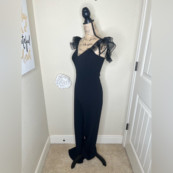 NTM: Lulus Luxe Position Black Ruffled Wide Leg Jumpsuit Size Small - Picture 8 of 16